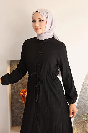 Yırtmaç Detaylı Uzun Takım Siyah