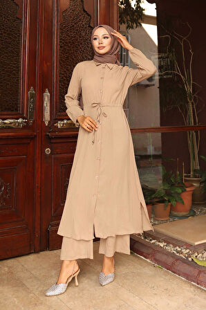 Yırtmaç Detaylı Uzun Takım Vizon