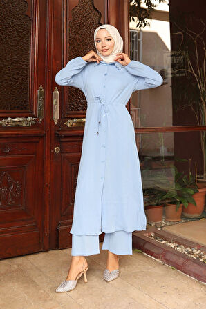 Yırtmaç Detaylı Uzun Takım Bebe Mavisi