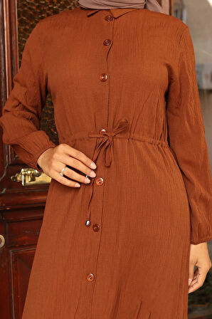 Yırtmaç Detaylı Uzun Takım Kahverengi