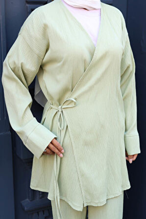 Bağlama Detaylı Kimono Takım Mint Yeşili