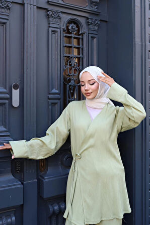 Bağlama Detaylı Kimono Takım Mint Yeşili