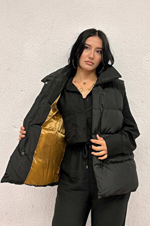 Taba Astarlı Siyah Şişme Yelek