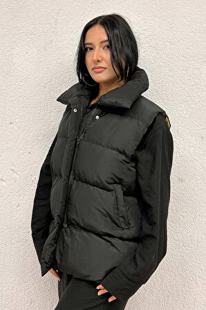 Taba Astarlı Siyah Şişme Yelek