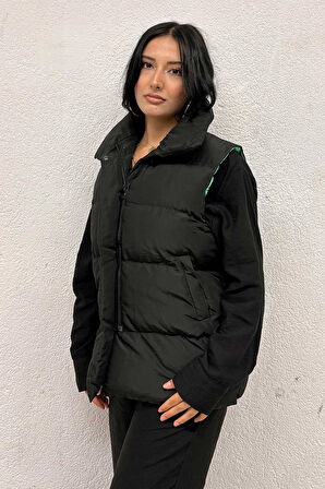 Yeşil Astarlı Siyah Şişme Yelek