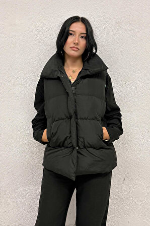 Yeşil Astarlı Siyah Şişme Yelek