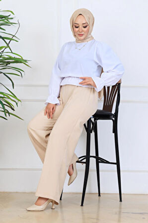 Önü Dikiş Detaylı Dabıl Pantolon Bej