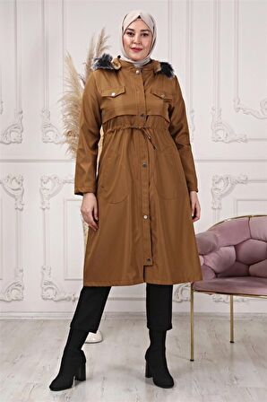 Tünel Detaylı Tesettür Camel Mont 