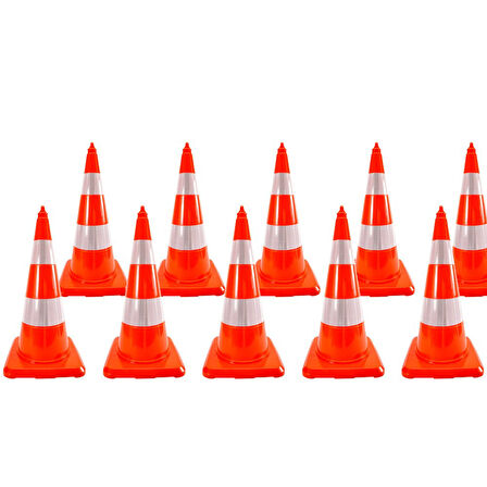 10 Adet PVC Trafik Konisi 75 cm Çift Reflektifli Trafik Dubası - Kampanya Ürünü