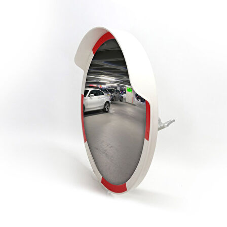 Trafik Güvenlik Aynası 60 cm Kırmızı-Beyaz ve 2.5 m Galvaniz Flanşlı Direk Set