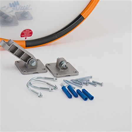 Trafik Güvenlik Aynası 80 cm Sarı-Siyah ve 2.5 m Galvaniz Flanşlı Direk Set