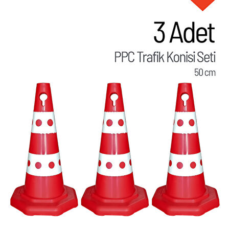 3 Adet PPC Trafik Konisi 50 cm Trafik Dubası Seti