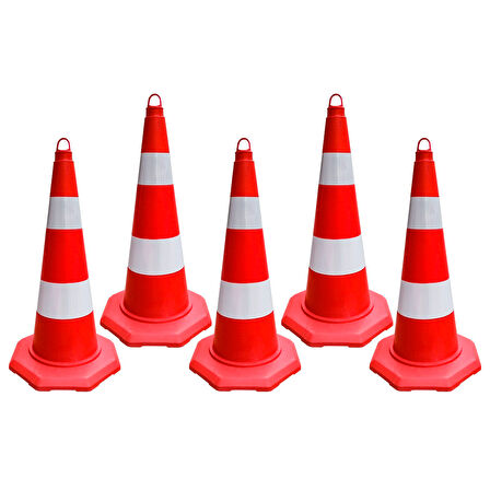 5'li TPE Trafik Konisi Seti 70 cm Çift Reflektifli Trafik Dubası