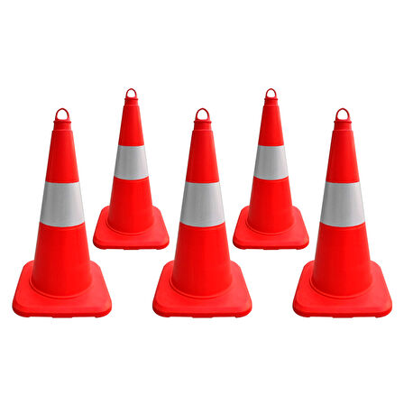 5'li TPE Trafik Konisi Seti 50 cm Tek Reflektifli Trafik Dubası