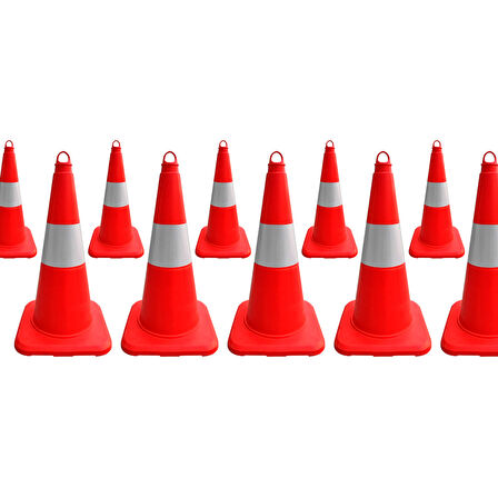 10'lu TPE Trafik Konisi Seti 50 cm Tek Reflektifli Trafik Dubası