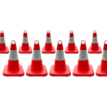 10'lu TPE Trafik Konisi Seti 32 cm Tek Reflektifli Trafik Dubası