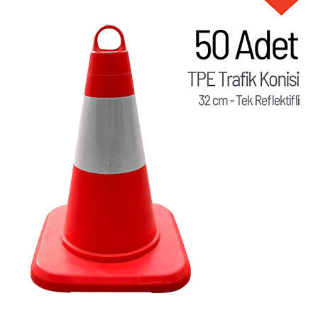 50'li TPE Trafik Konisi Seti 32 cm Tek Reflektifli Trafik Dubası