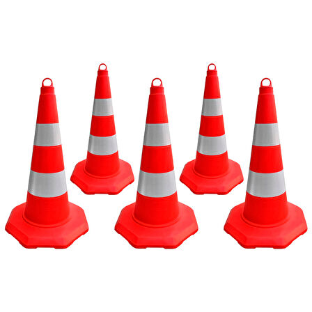 5'li TPE Trafik Konisi Seti 52 cm Çift Reflektifli Trafik Dubası