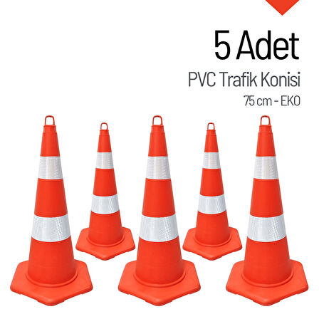 5'li PVC Trafik Konisi Seti 75 cm EKO Trafik Dubası