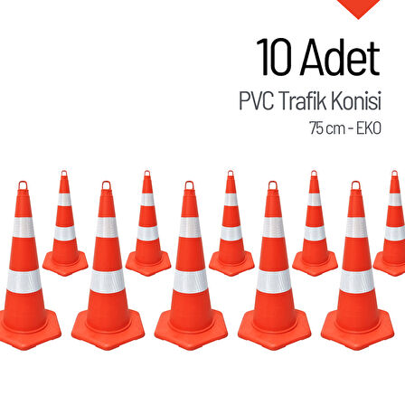 10'lu PVC Trafik Konisi Seti 75 cm EKO Trafik Dubası