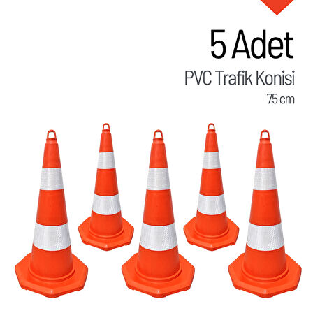 5'li PVC Trafik Konisi Seti 75 cm Trafik Dubası