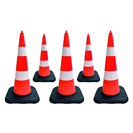 5'li TPE Trafik Konisi Seti 90 cm Ağırlıklı Çift Reflektifli Trafik Dubası
