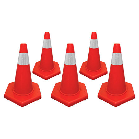 5'li PVC Trafik Konisi Seti 50 cm Tek Reflektifli Trafik Dubası