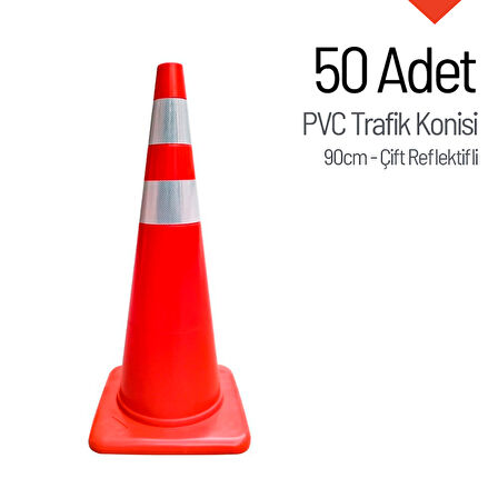 50'li PVC Trafik Konisi Seti 90 cm Çift Reflektifli 