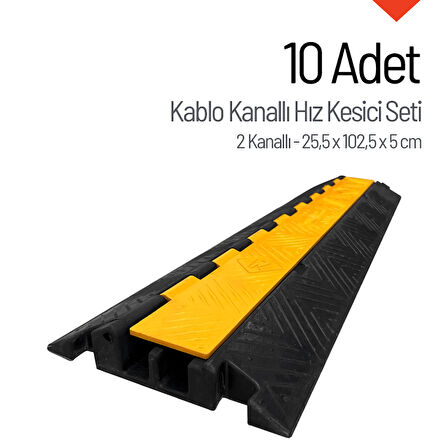 10'lu Kablo Kanallı Hız Kesici Seti 2 Kanallı, Yol Kasisi 25,5 x 102,5 x 5 cm