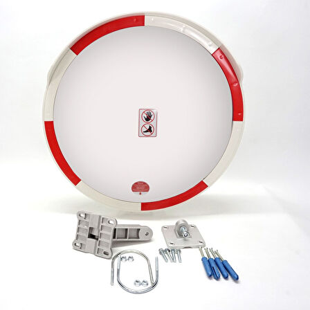 Trafik Güvenlik Aynası 60 cm Kırmızı-Beyaz ve 2 m Galvaniz Flanşlı Direk Set