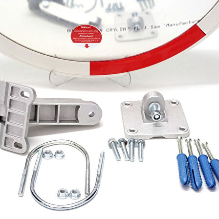 Trafik Güvenlik Aynası 60 cm Kırmızı-Beyaz ve 2 m Galvaniz Flanşlı Direk Set