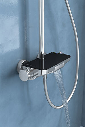 Perla Termostatik 3 Yönlü Duş Kolonu-Krom/Siyah Cam