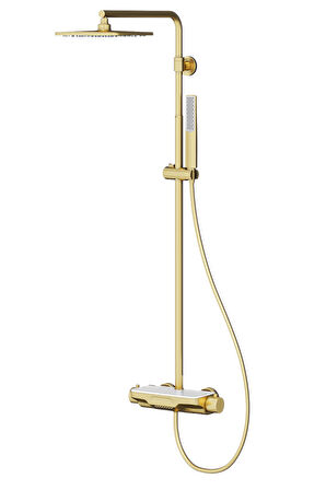 Perla Termostatik 3 Yönlü Duş Kolonu-Mat Altın /Beyaz Cam