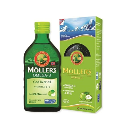 Möllers Omega 3 Elma Aromalı A-D-E Vitaminli Balık Yağı 250 ml