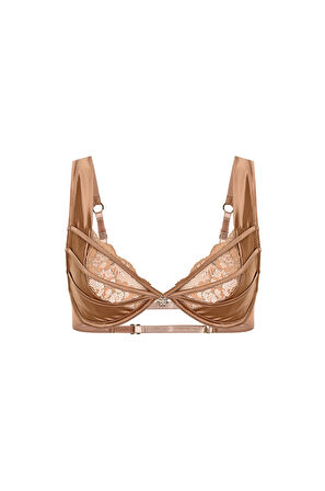 Brigette Kahve Saten Dantelli Balconette Sütyen