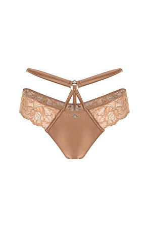 Karlotta Kahve Saten Dantelli Kemer detaylı Tanga
