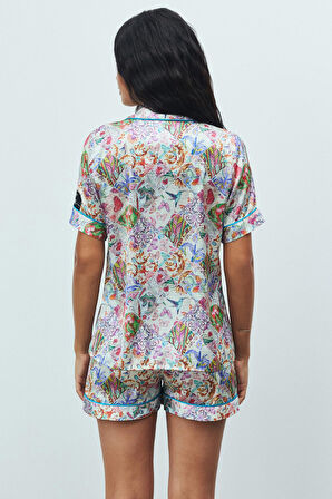 Amoureux Petit Desenli Kısa Saten Pijama Takımı