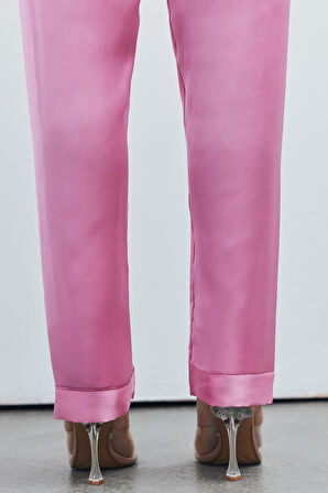 Brûleur Şeker Pembesi Degaje Yaka Askılı Uzun Saten Pijama Takımı