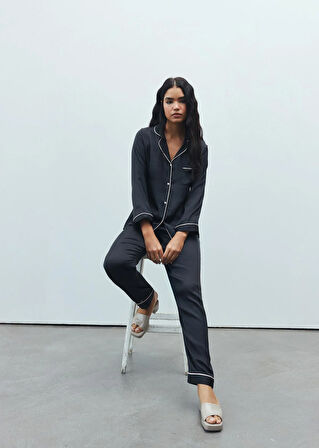 Amour Siyah Uzun Saten Pijama Takımı