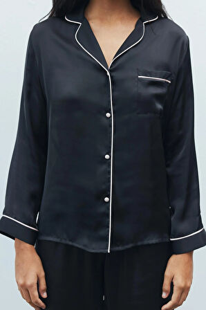 Amour Siyah Uzun Saten Pijama Takımı