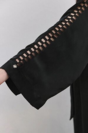 Frank Grogren Detaylı Siyah Saten Sabahlık / Kimono