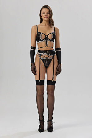 Sensure Siyah Dantelli Dekolteli Büstiyer Sütyen