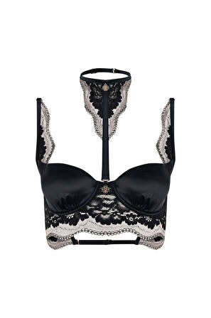 Sensure Siyah Saten Dantel Detaylı Balconette Sütyen