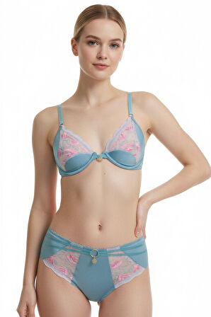 Blume Turkuaz Saten Dantel Detaylı Slip