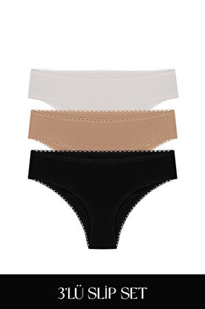 Cotvie 3 Renk ESK Pamuklu Slip 3'lü Set Külot