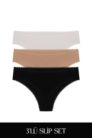 Cotvie 3 Renk ESK Pamuklu Slip 3'lü Set Külot