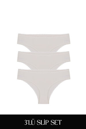 Cotvie Ekru Pamuklu Slip 3'lü Set Külot