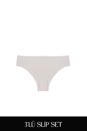 Cotvie Ekru Pamuklu Slip 3'lü Set Külot