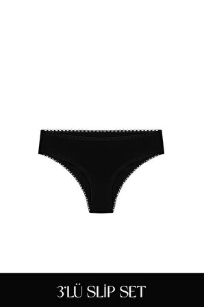 Cotvie Siyah Pamuklu Slip 3'lü Set Külot