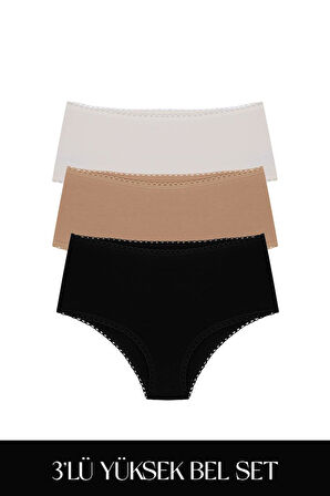 Cotvie 3 Renk ESK Pamuklu Yüksek Bel 3'lü Set Külot